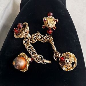 Antique Etruscan Victorian Acorn Pearl Chunky 4 Charm Bracelet